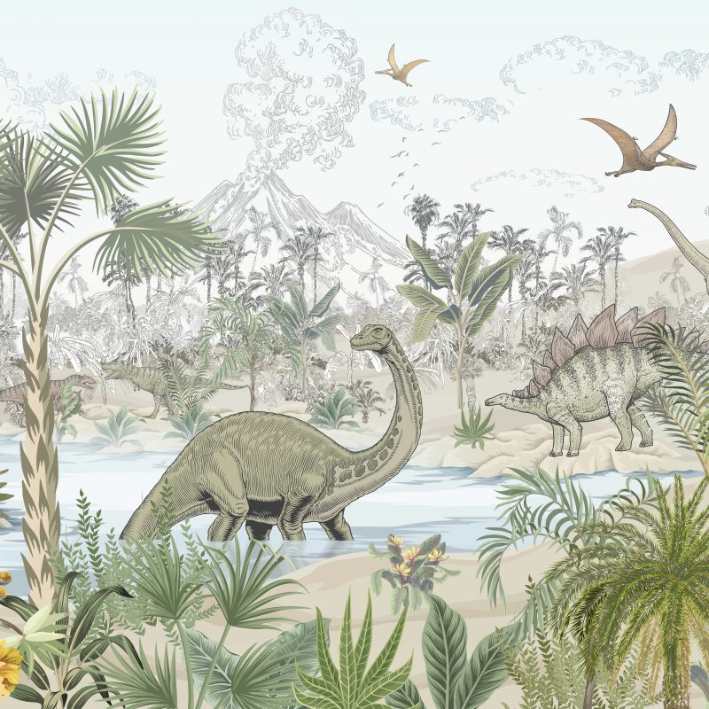 Dinosaurs,In,Tropical,Forest,,Jungle,Forest,Wallpaper,For,Boys,,Dino