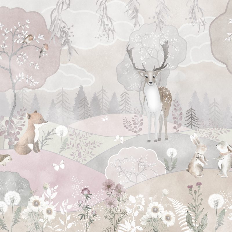 Soft,Colors,Wild,Animals,Wallpaper,For,Kids,,Wild,Deer,,Fox,