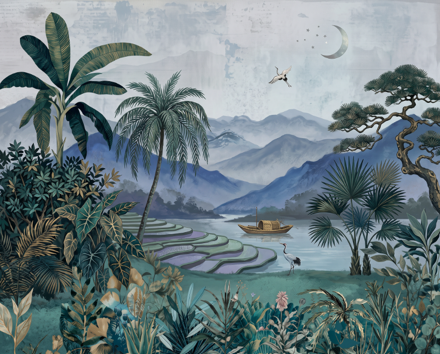 Indigo Mountain Dusk Customised Wallpaper