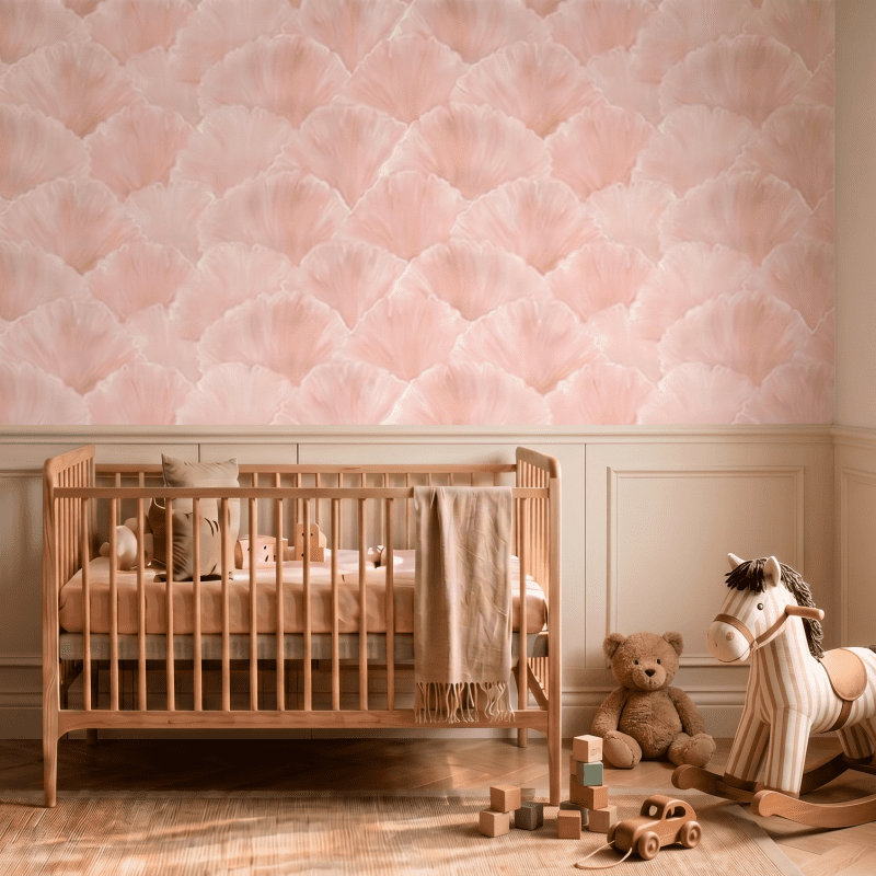 A serene interior space featuring Ginkgo Lyric, a highly customisable wallpaper with tactile, hand-rendered acrylic textures. Explore this organic design at Craft Axis, a premium wallpaper store for elegant wallpaper Singapore.