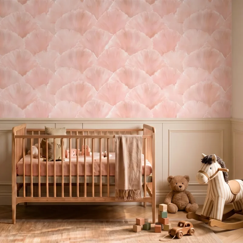 A serene interior space featuring Ginkgo Lyric, a highly customisable wallpaper with tactile, hand-rendered acrylic textures. Explore this organic design at Craft Axis, a premium wallpaper store for elegant wallpaper Singapore.