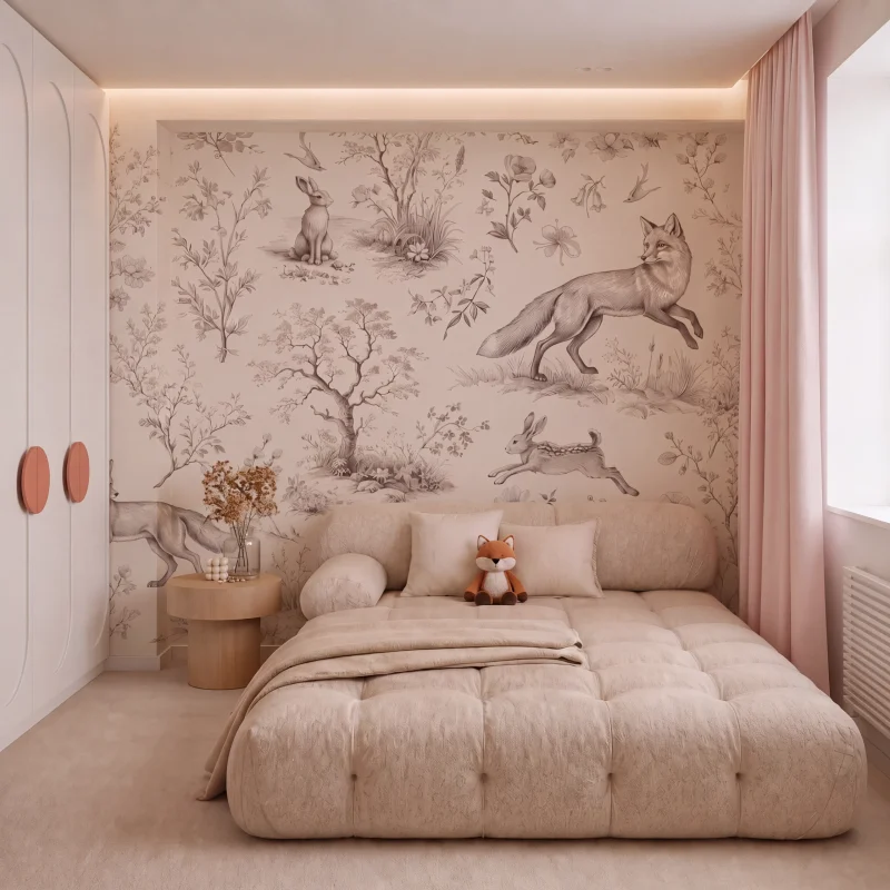 Rose Fox and Hare Sylvan Toile Monochrome Bedroom