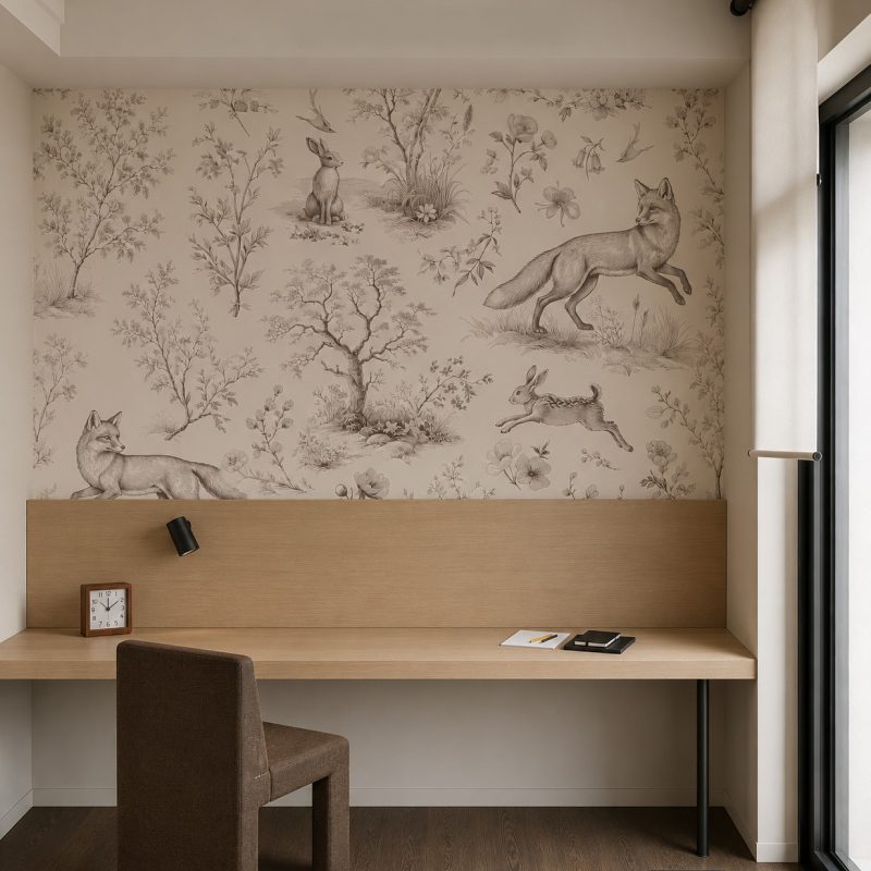 Rose Fox and Hare Sylvan Toile Monochrome Study room