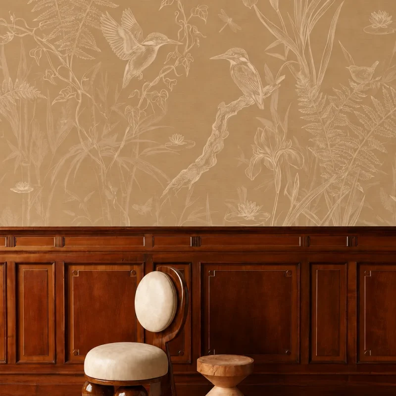 Gilded kingfisher & fern linen 2