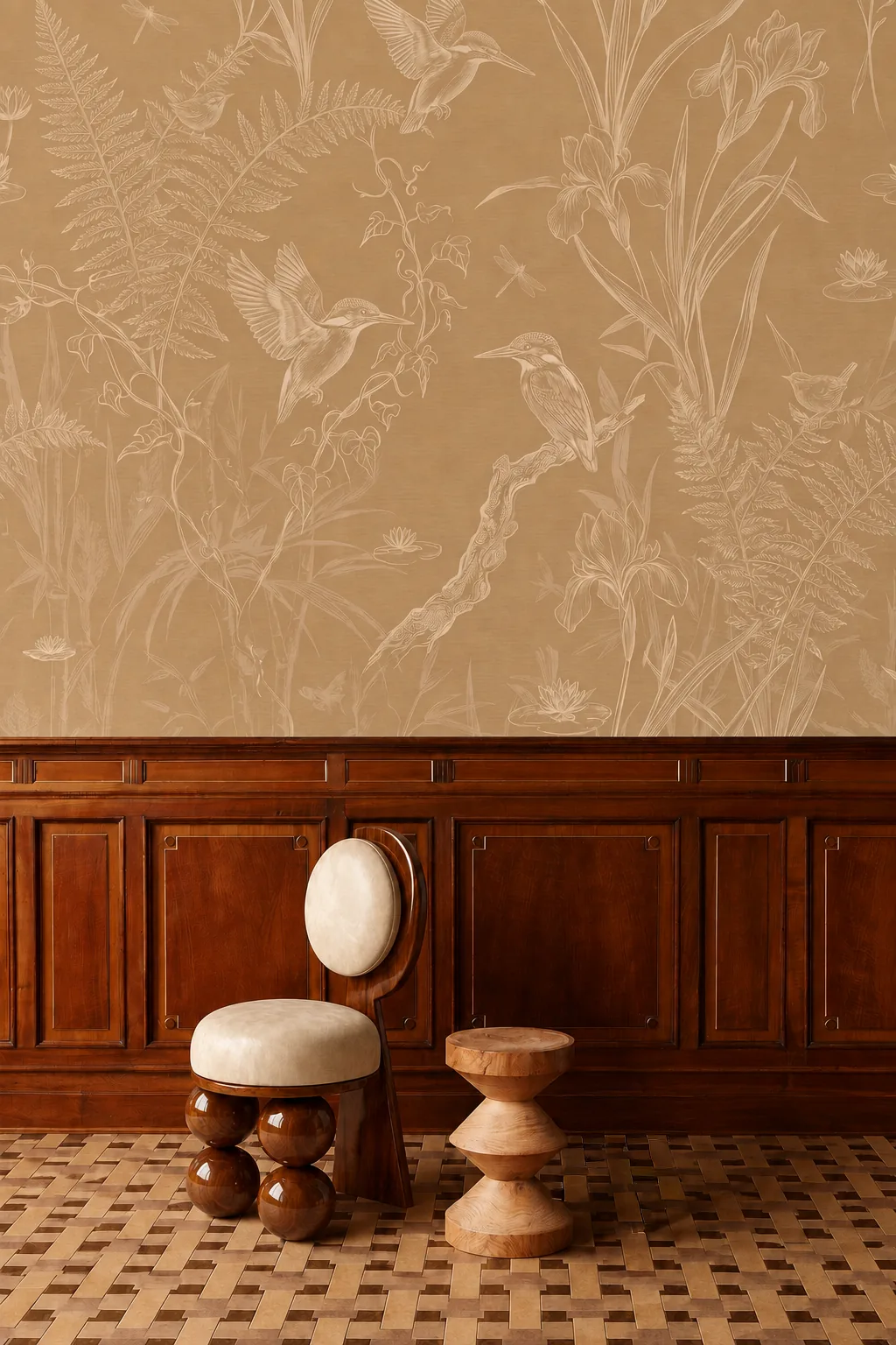 Gilded kingfisher & fern linen 2